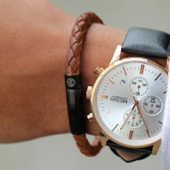 Lucleon Tan & Black Braided Leather Cord Bracelet -MEN'S BRACELETS Sales Store tan bracelet