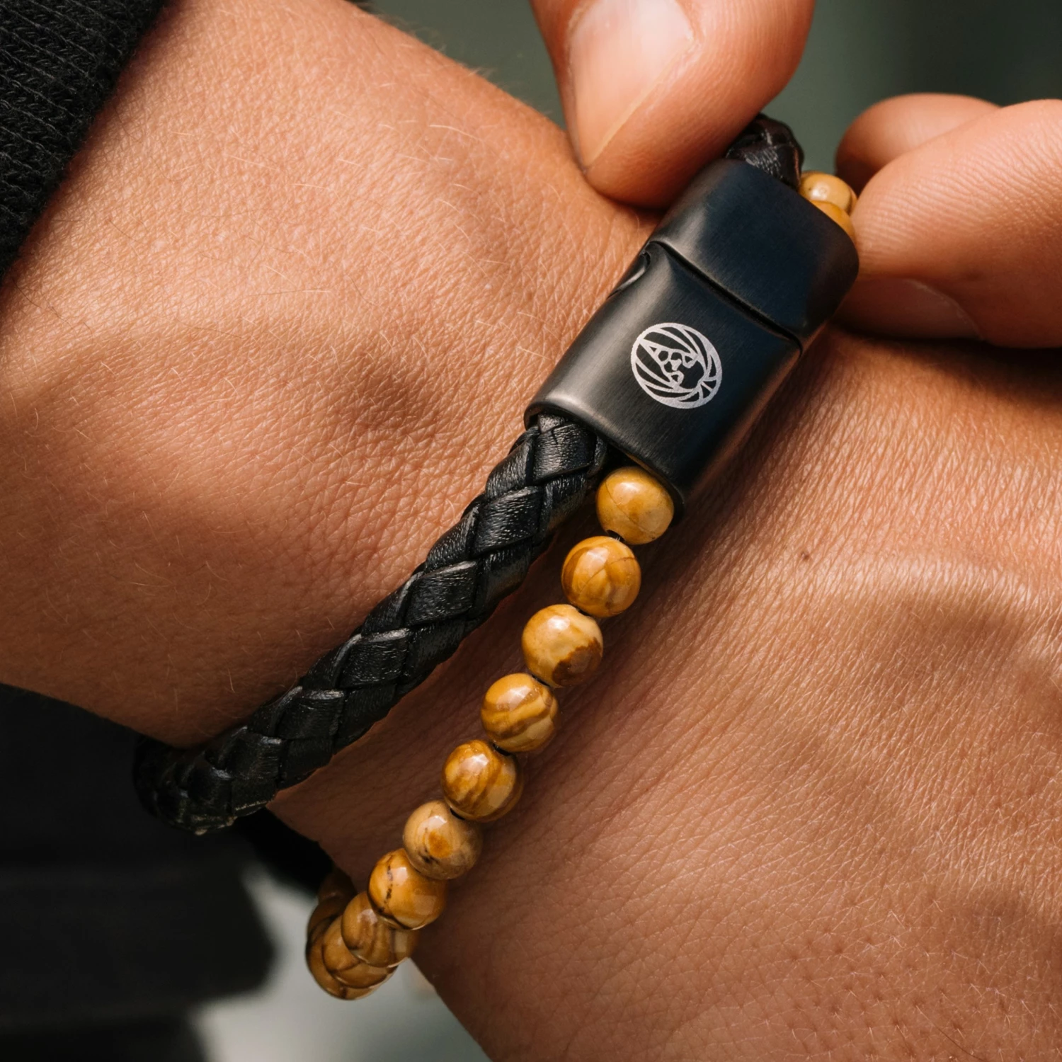 Lucleon Icon | Wood Grain Jasper & Black Leather Cord Bracelet 5 Lucleon Icon | Wood Grain Jasper & Black Leather Cord Bracelet - Image 5