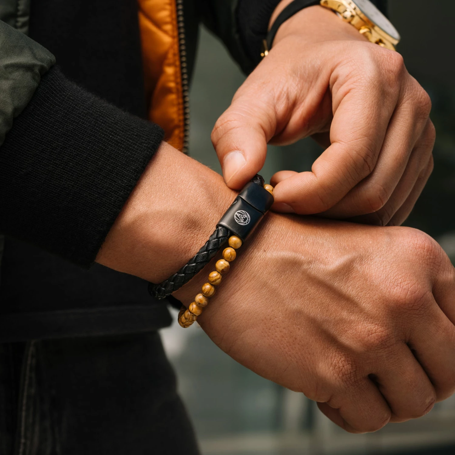 Lucleon Icon | Wood Grain Jasper & Black Leather Cord Bracelet 3 Lucleon Icon | Wood Grain Jasper & Black Leather Cord Bracelet - Image 3