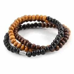 Lucleon Wrap-around Black & Brown Wood Bead Bracelet Set