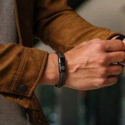 Lucleon Brown Braided Leather & Stainless Steel Bracelet -MEN'S BRACELETS Sales Store untitled 1146 sq11609