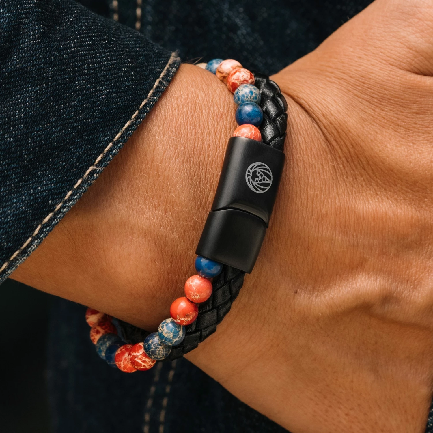 Lucleon Icon | Black Leather & Jasper Double Bracelet 5 Lucleon Icon | Black Leather & Jasper Double Bracelet - Image 5