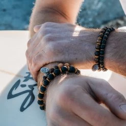 Waykins Wave | Polished Black & Brown Wooden Bracelet Set -MEN'S BRACELETS Sales Store watson brace